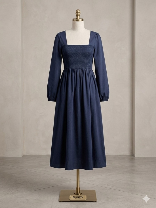 Old Navy Dresses & Skirts - Old Navy Navy Smocked Square-Neck Midi Dress